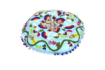 Embroidered Suzani Round Padded Floor Cushion.